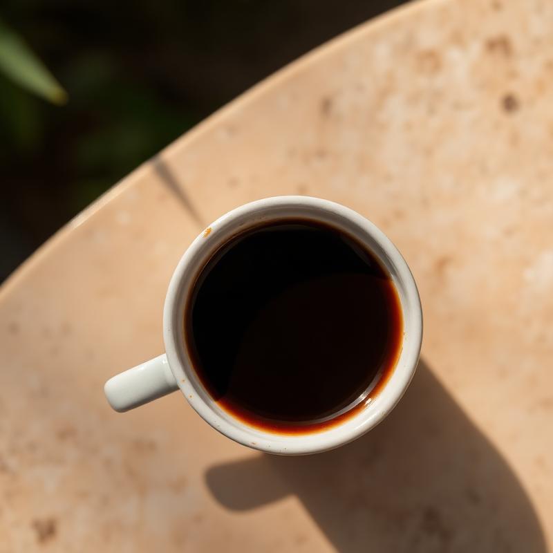 Taza de espresso sobre una mesa de piedra clara